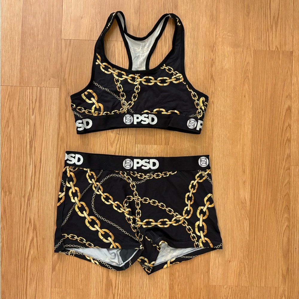 PSD Black and Gold Chain Sports Bra and Shorts Set